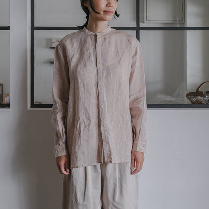 SALUÉ／ユニセックスバンドカラーシャツ／ライトウェイトリネン