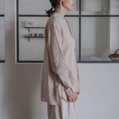 SALUÉ／ユニセックスバンドカラーシャツ／ライトウェイトリネン