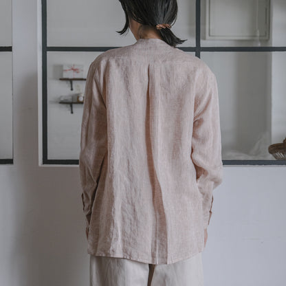 SALUÉ／ユニセックスバンドカラーシャツ／ライトウェイトリネン