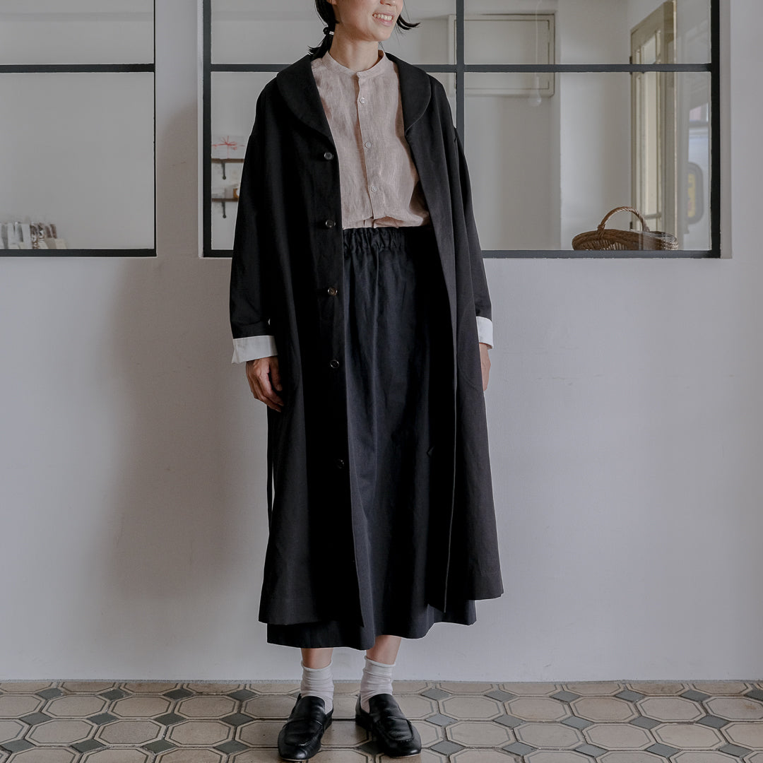 ［SALUÉ］ショールカラースリットコート／コットンリネンカルゼ