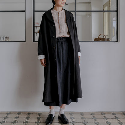 ［SALUÉ］ショールカラースリットコート／コットンリネンカルゼ