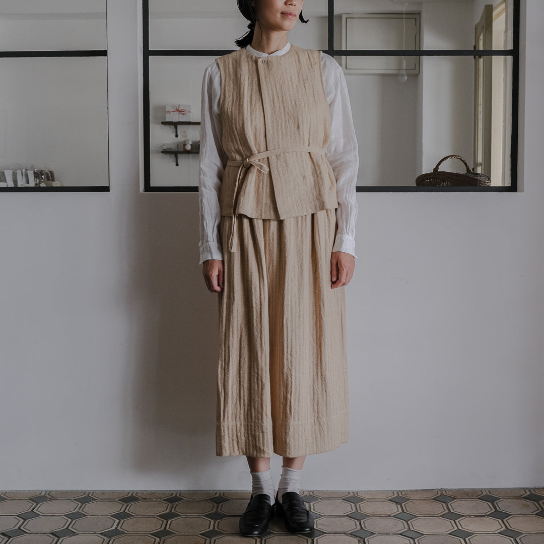 ［SALUÉ］ハイウエストジレ／ヘリンボーンリネン