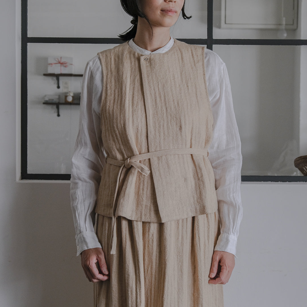 ［SALUÉ］ハイウエストジレ／ヘリンボーンリネン