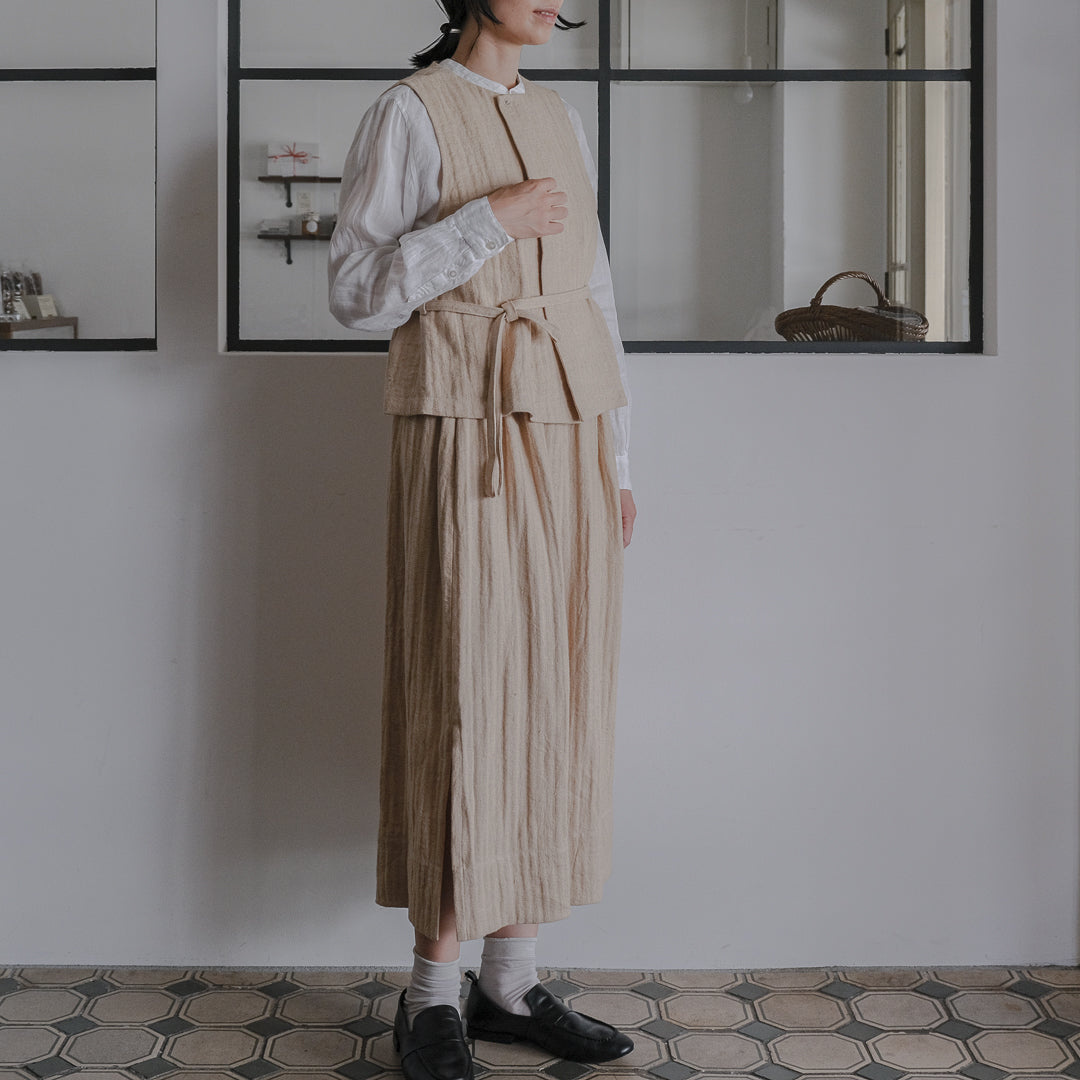 ［SALUÉ］ハイウエストジレ／ヘリンボーンリネン