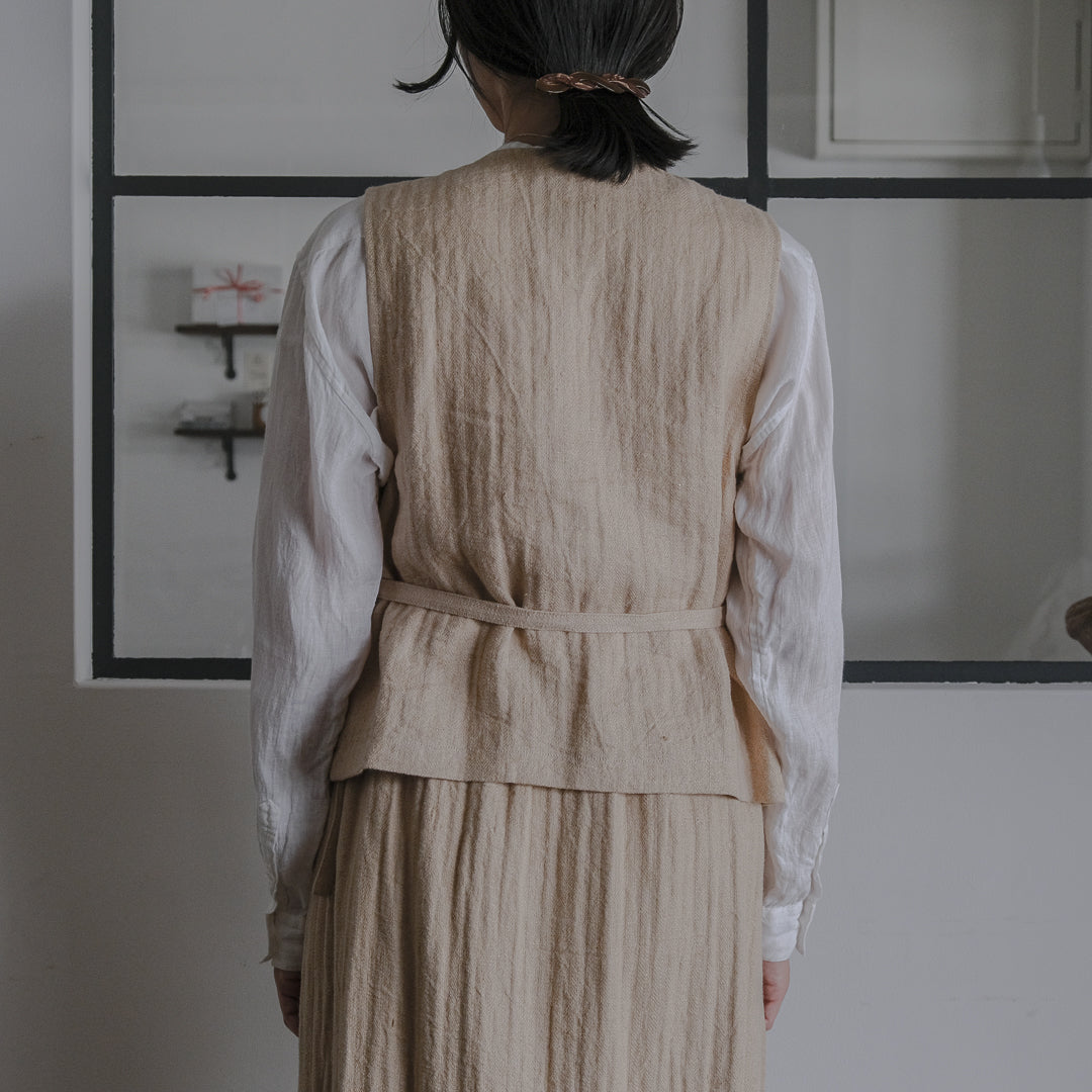 ［SALUÉ］ハイウエストジレ／ヘリンボーンリネン