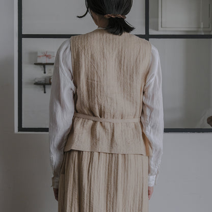 ［SALUÉ］ハイウエストジレ／ヘリンボーンリネン