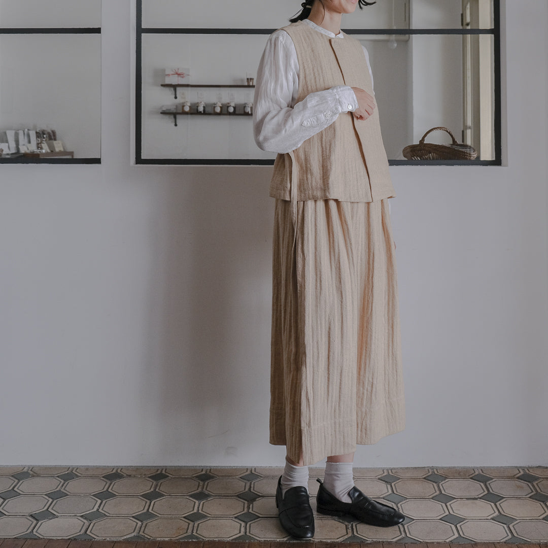 ［SALUÉ］ハイウエストジレ／ヘリンボーンリネン