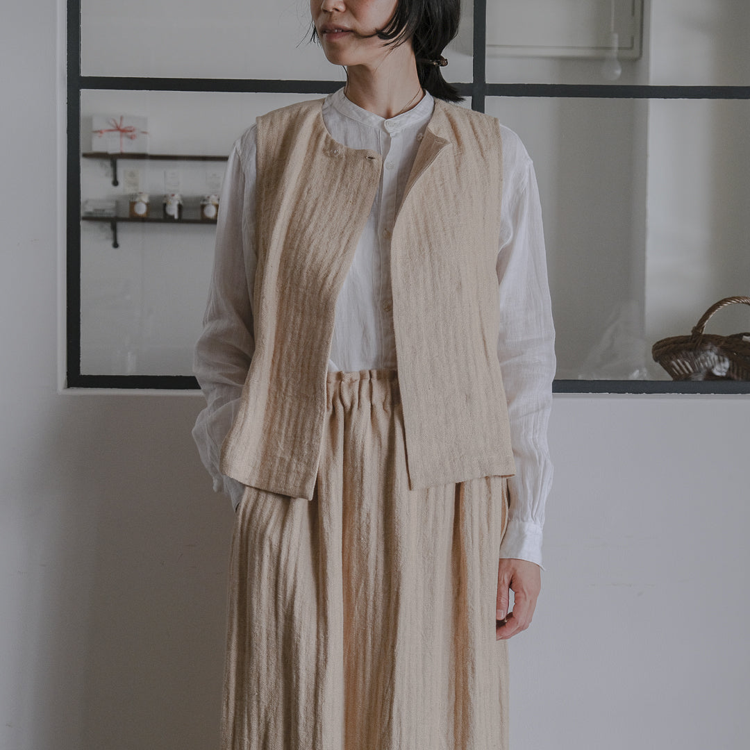 ［SALUÉ］ハイウエストジレ／ヘリンボーンリネン