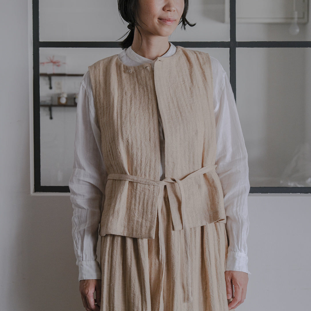 ［SALUÉ］ハイウエストジレ／ヘリンボーンリネン