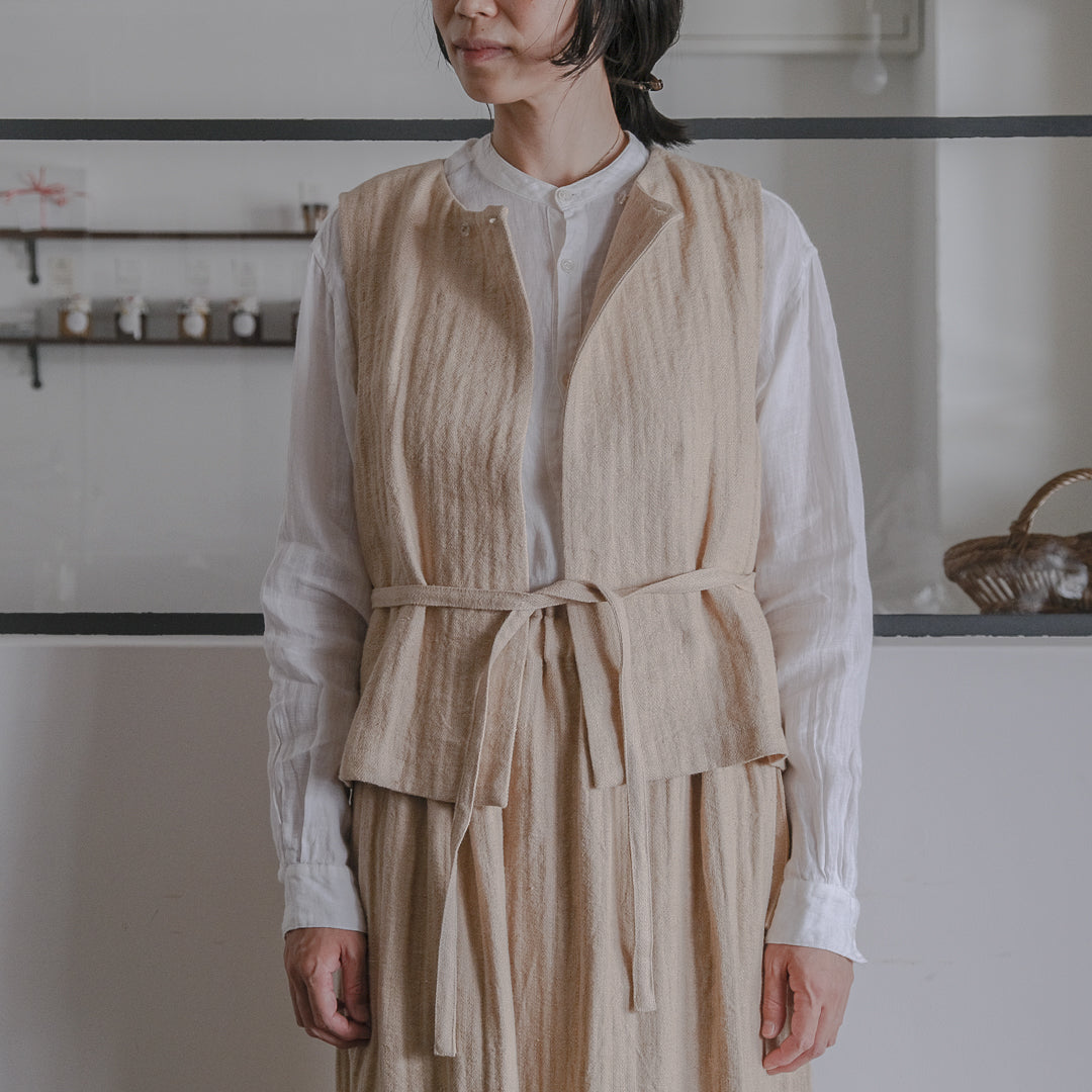 ［SALUÉ］ハイウエストジレ／ヘリンボーンリネン