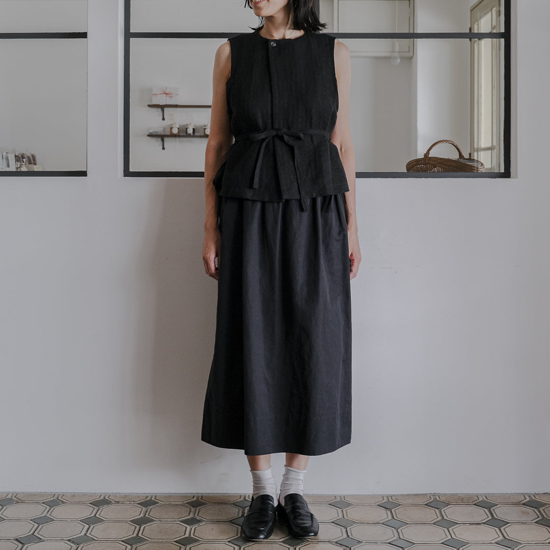 ［SALUÉ］ハイウエストジレ／ヘリンボーンリネン