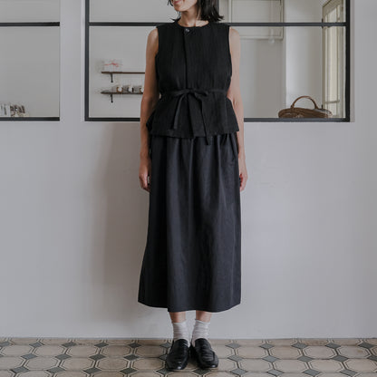 ［SALUÉ］ハイウエストジレ／ヘリンボーンリネン
