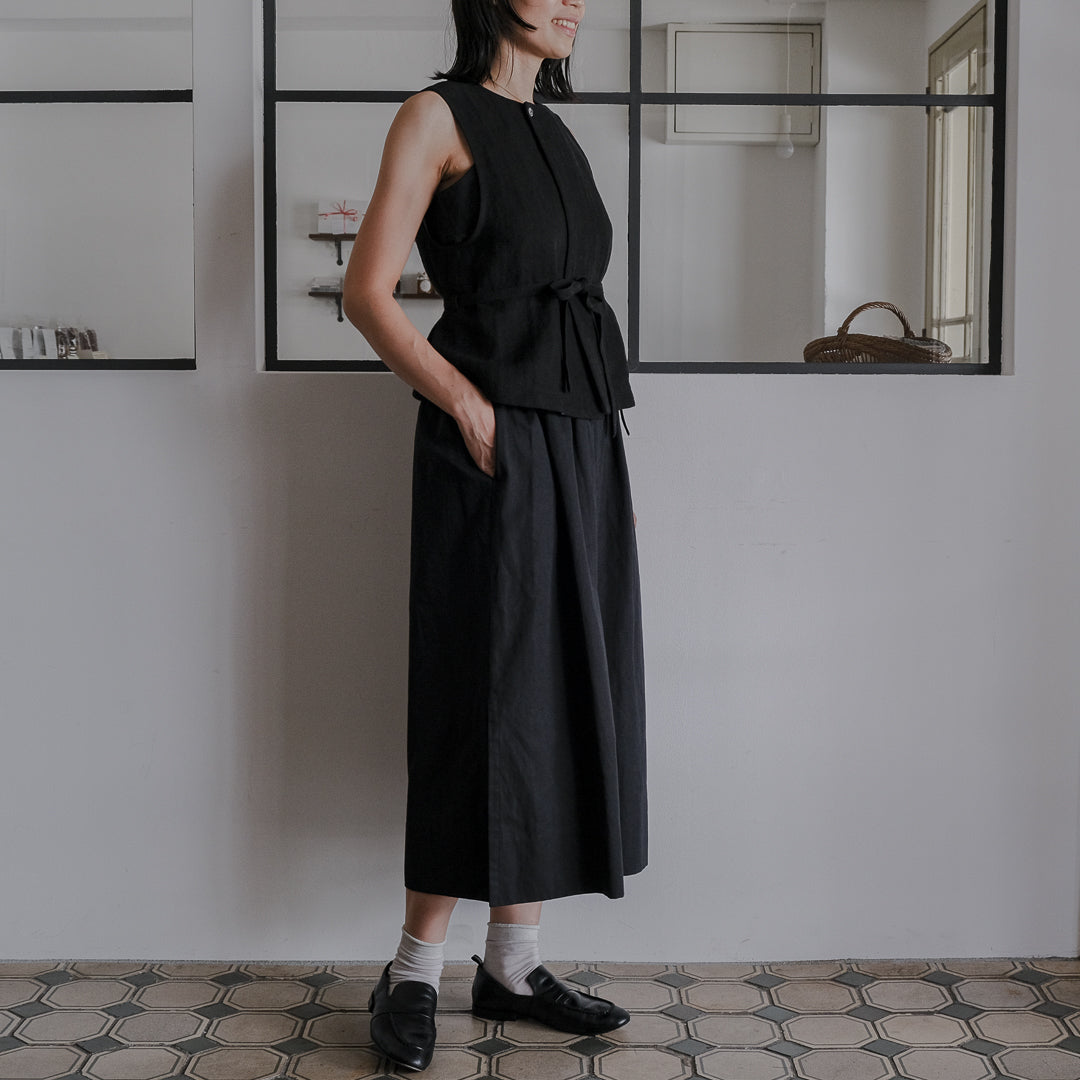 ［SALUÉ］ハイウエストジレ／ヘリンボーンリネン