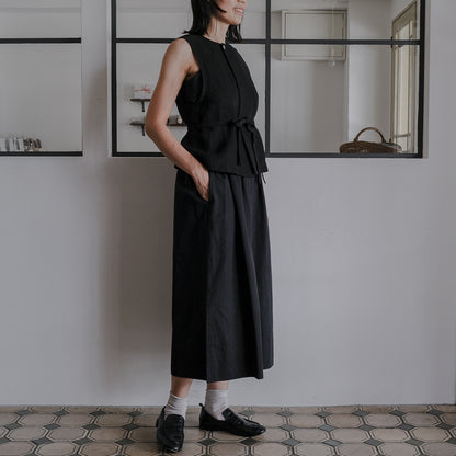 ［SALUÉ］ハイウエストジレ／ヘリンボーンリネン