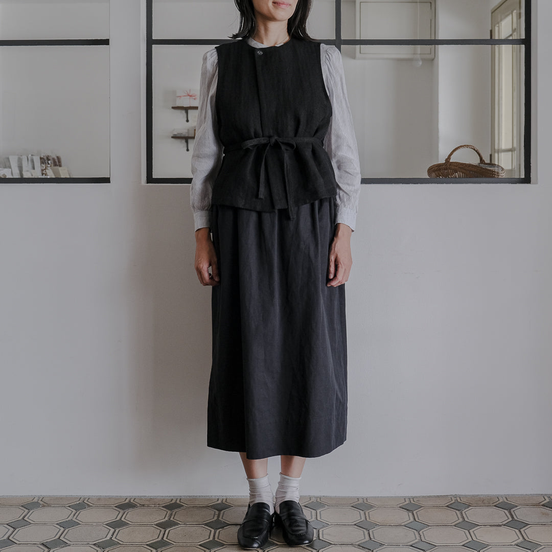 ［SALUÉ］ハイウエストジレ／ヘリンボーンリネン