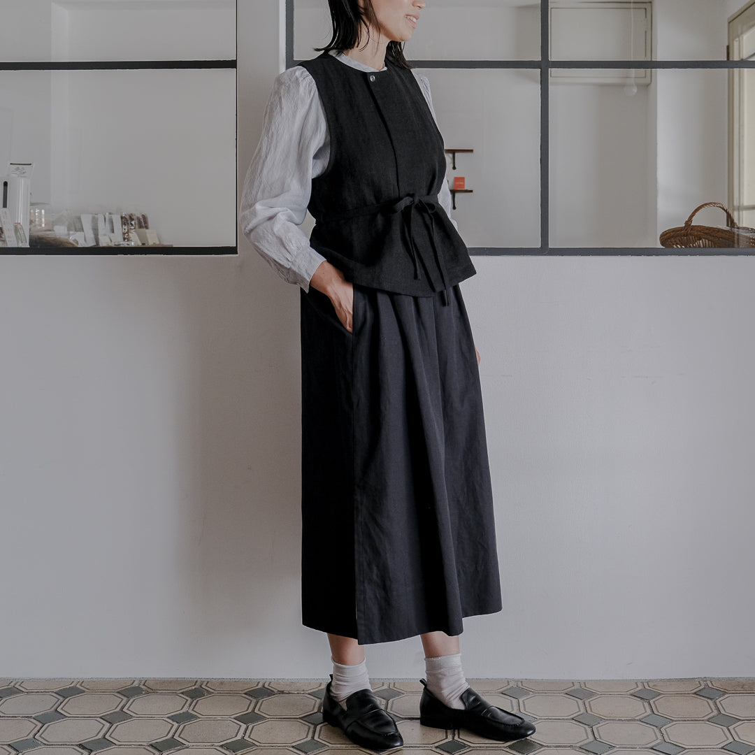 ［SALUÉ］ハイウエストジレ／ヘリンボーンリネン