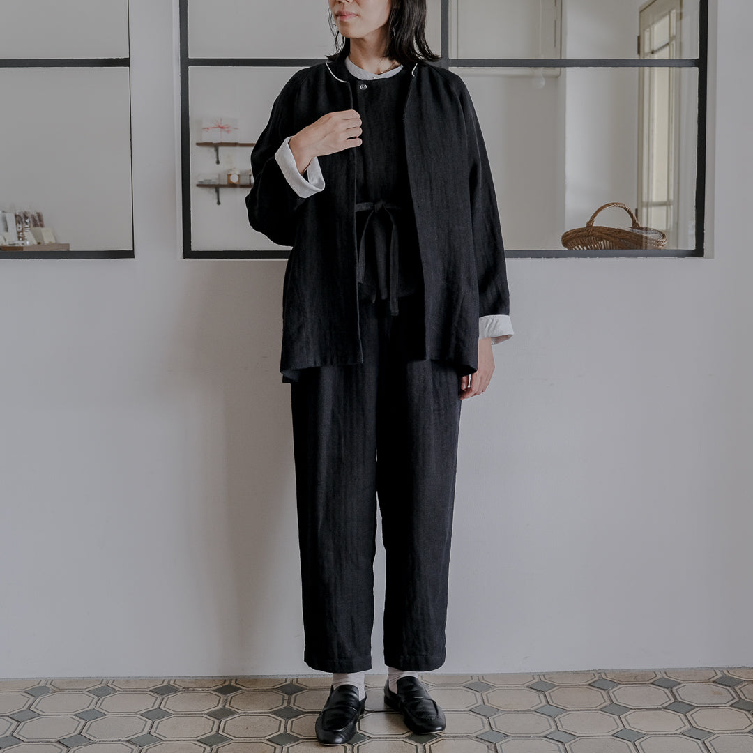 ［SALUÉ］ハイウエストジレ／ヘリンボーンリネン