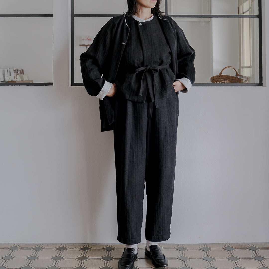 ［SALUÉ］ハイウエストジレ／ヘリンボーンリネン