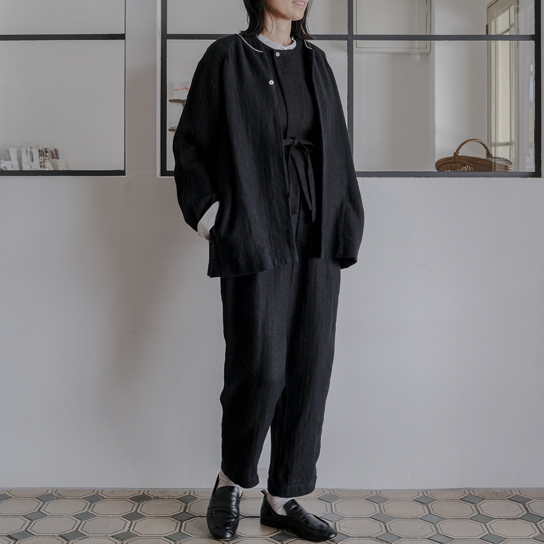［SALUÉ］ハイウエストジレ／ヘリンボーンリネン