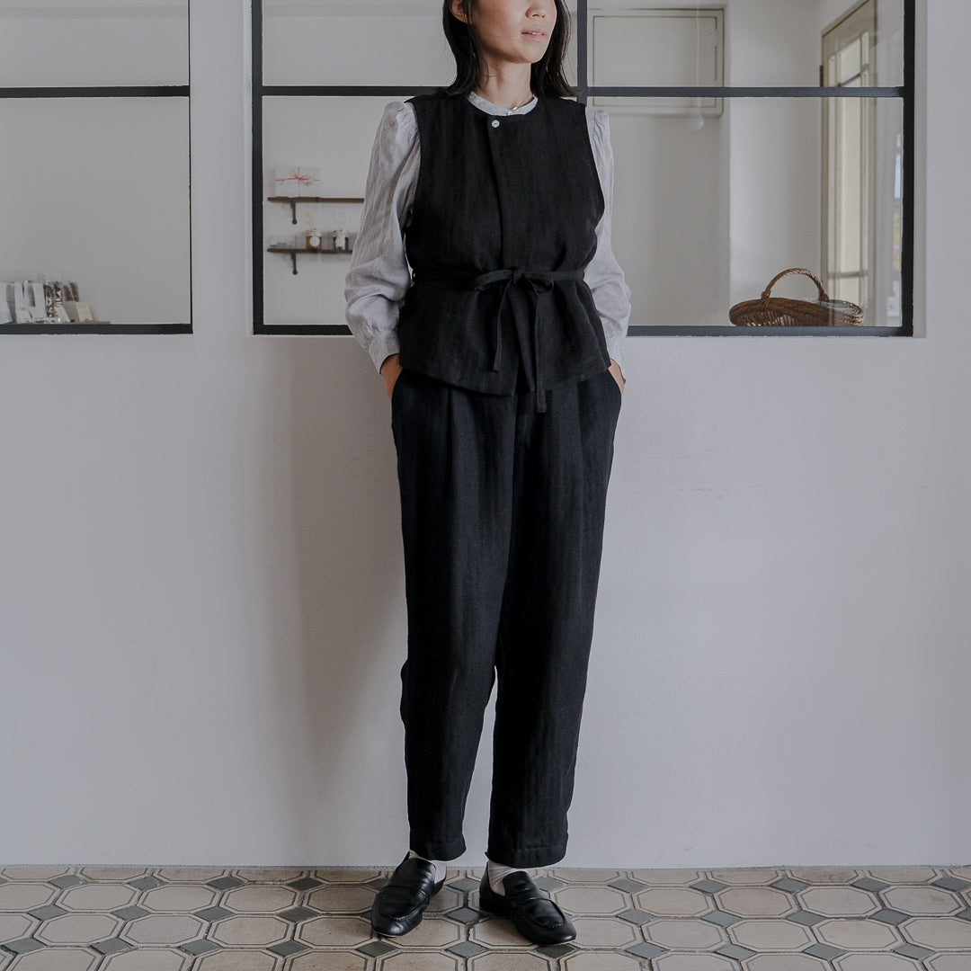 ［SALUÉ］ハイウエストジレ／ヘリンボーンリネン