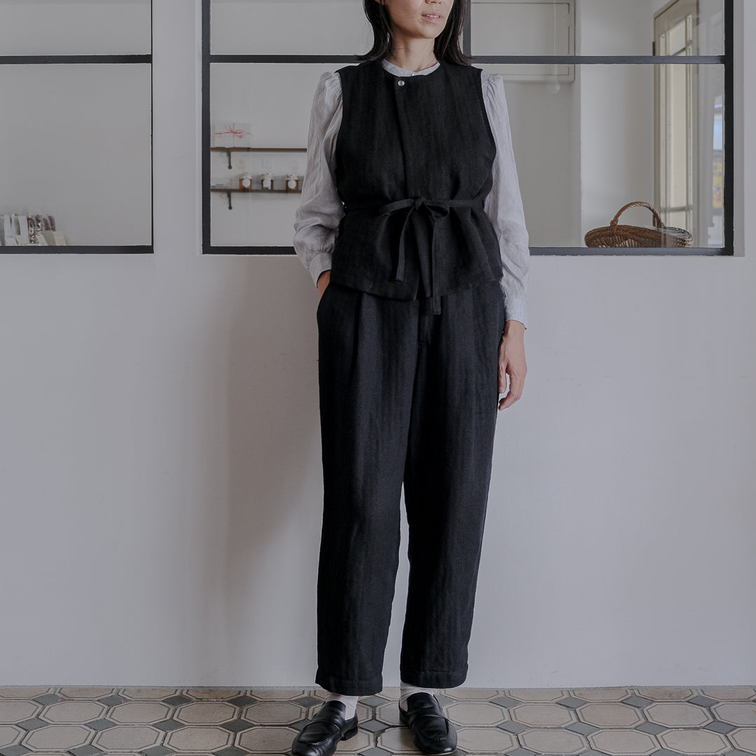 ［SALUÉ］ハイウエストジレ／ヘリンボーンリネン