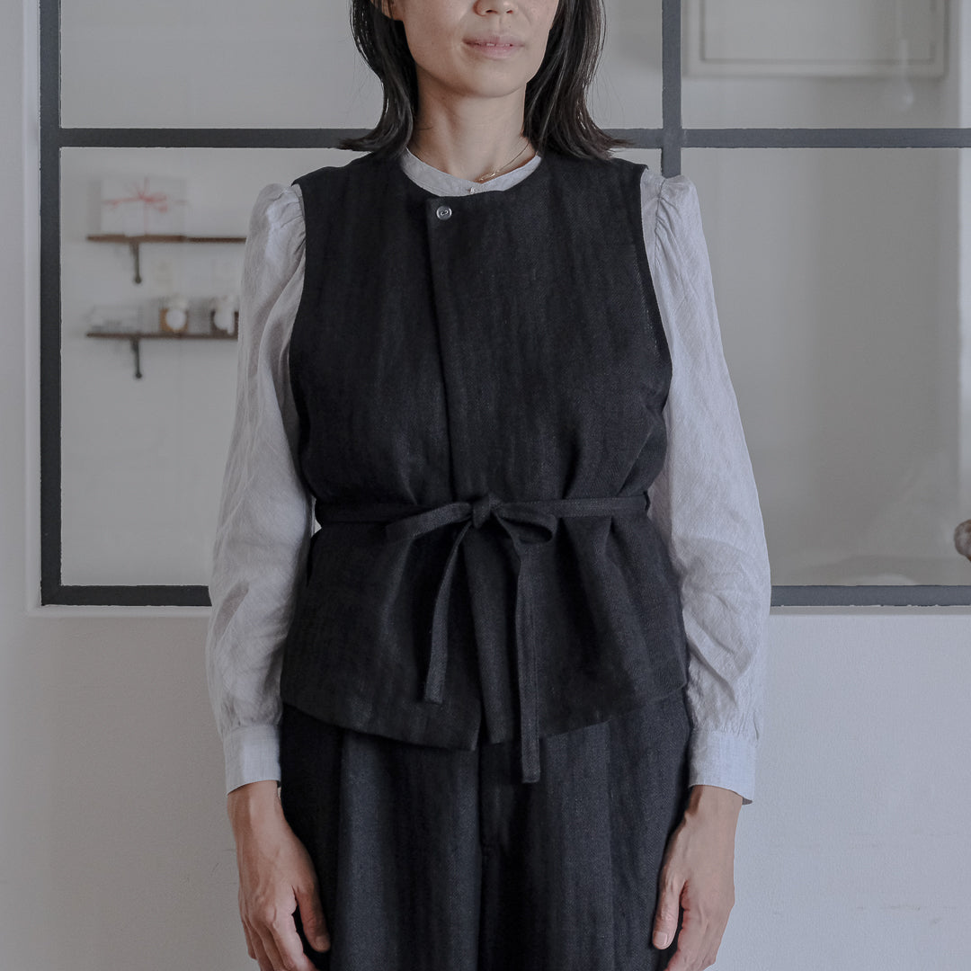 ［SALUÉ］ハイウエストジレ／ヘリンボーンリネン