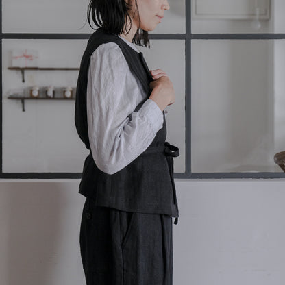 ［SALUÉ］ハイウエストジレ／ヘリンボーンリネン