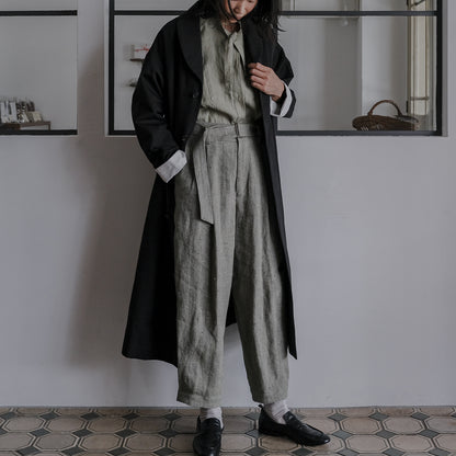 ［SALUÉ］ショールカラースリットコート／コットンリネンカルゼ