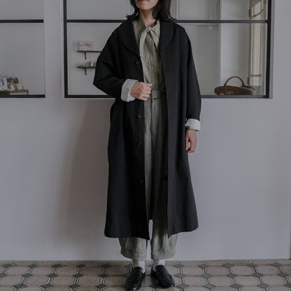 ［SALUÉ］ショールカラースリットコート／コットンリネンカルゼ