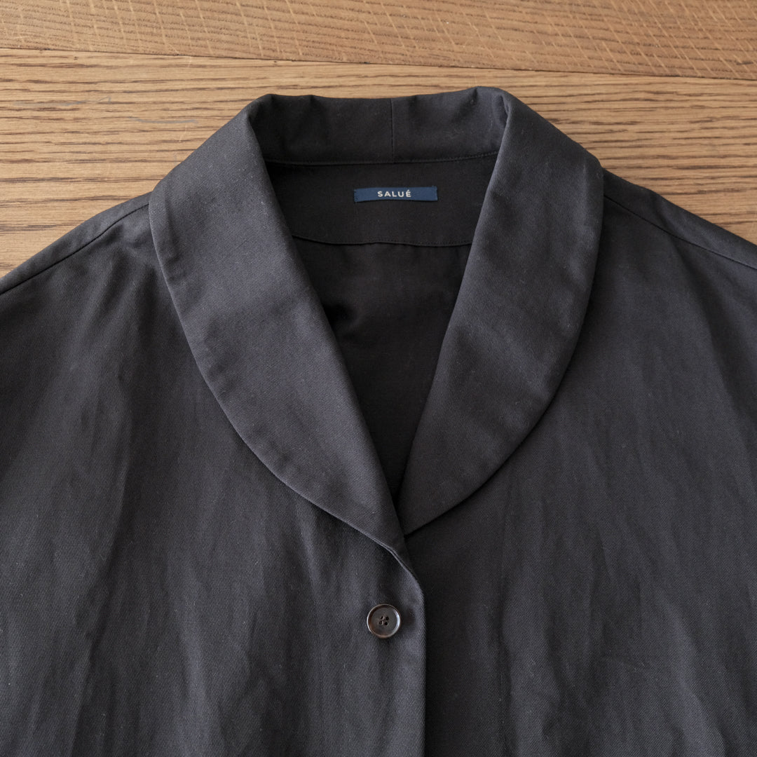 ［SALUÉ］ショールカラースリットコート／コットンリネンカルゼ