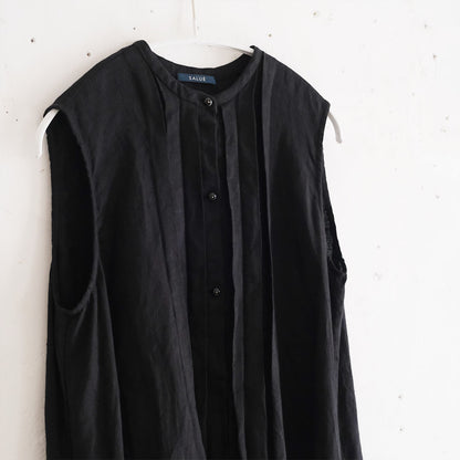 ［SALUÉ］ピンタックノースリーブドレス／ミッドウェイトリネン