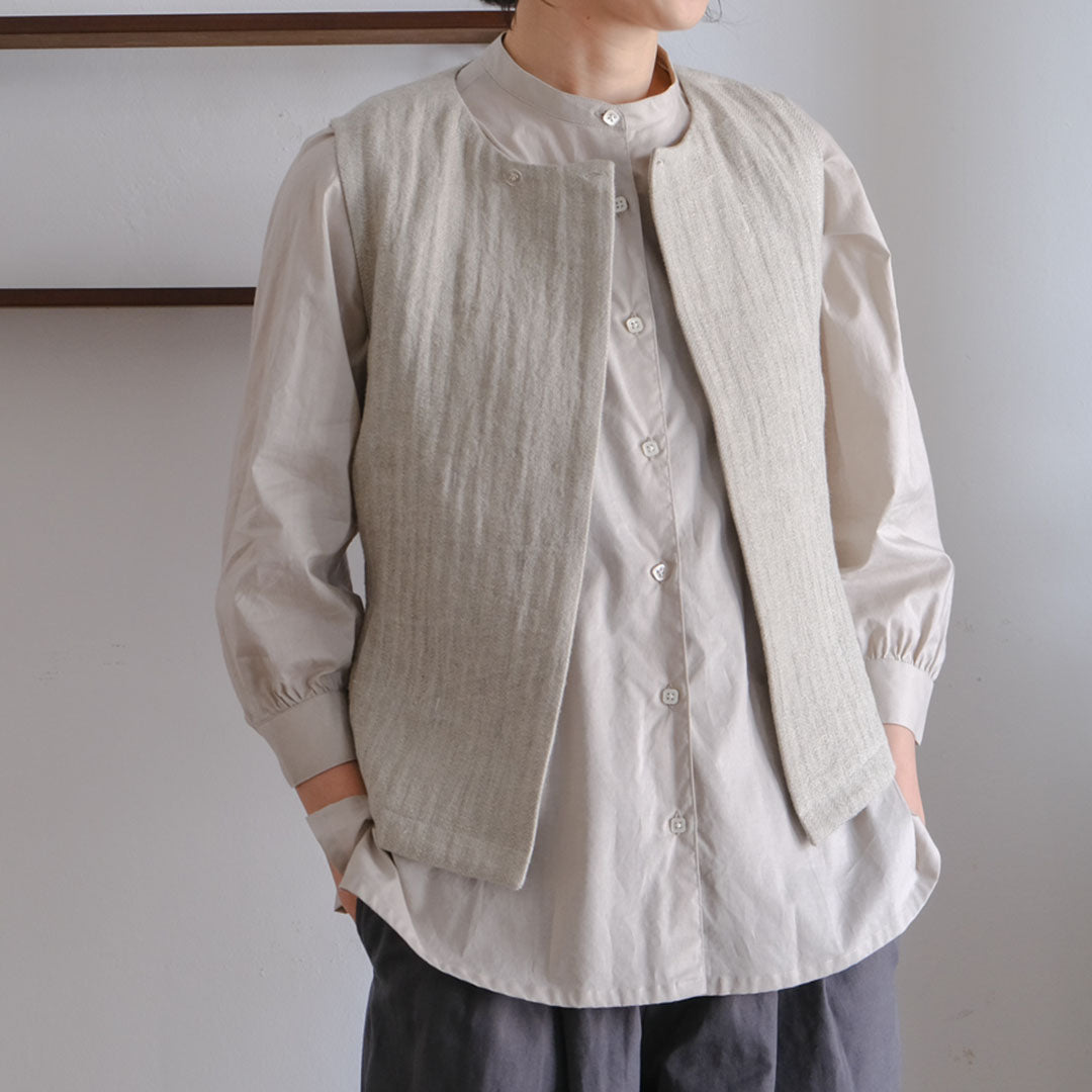 ［SALUÉ］ハイウエストジレ／ヘリンボーンリネン