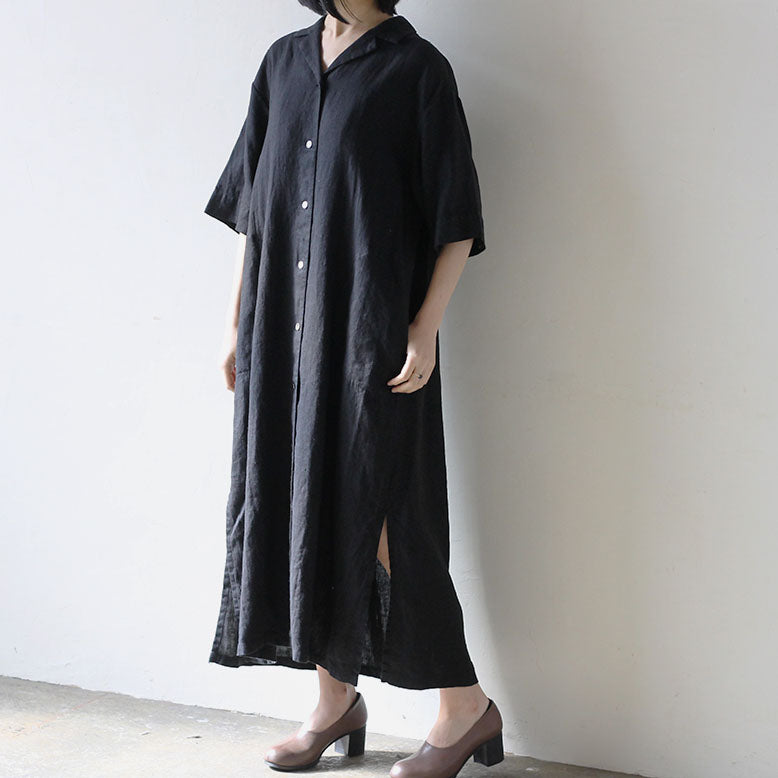 ［SALUÉ］ハーフスリーブオープンカラーシャツドレス