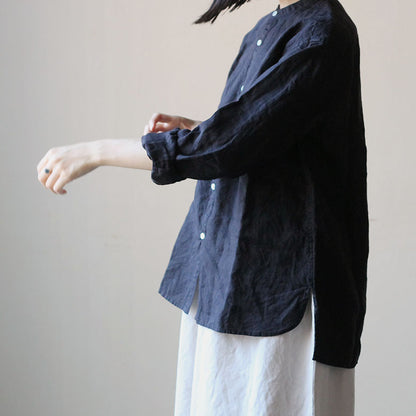 SALUÉ／ユニセックスバンドカラーシャツ／ライトウェイトリネン