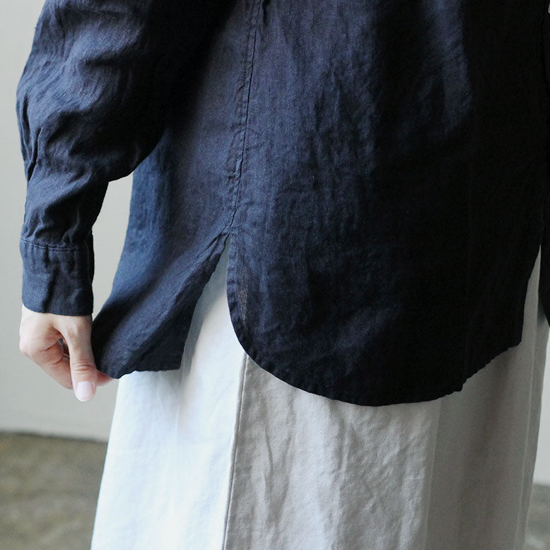 SALUÉ／ユニセックスバンドカラーシャツ／ライトウェイトリネン