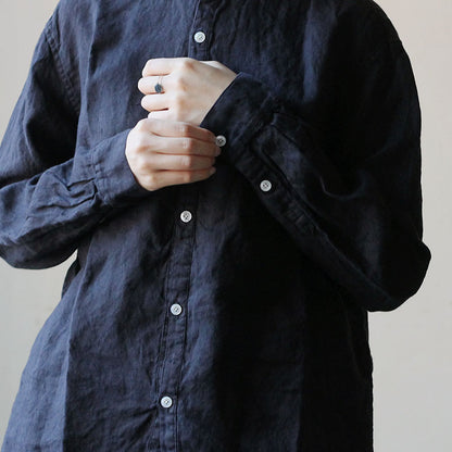 SALUÉ／ユニセックスバンドカラーシャツ／ライトウェイトリネン