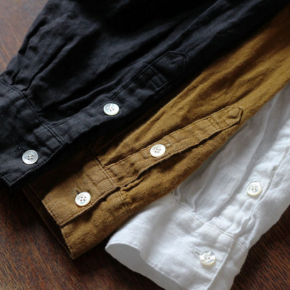 SALUÉ／ユニセックスバンドカラーシャツ／ライトウェイトリネン