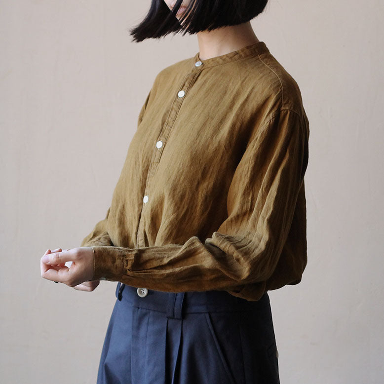 SALUÉ／ユニセックスバンドカラーシャツ／ライトウェイトリネン