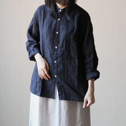 SALUÉ／ユニセックスバンドカラーシャツ／ライトウェイトリネン