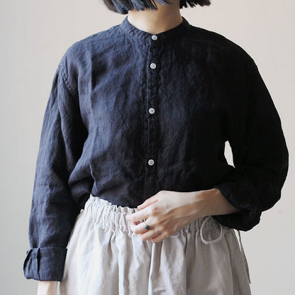 SALUÉ／ユニセックスバンドカラーシャツ／ライトウェイトリネン