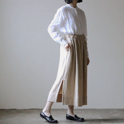 ［SALUÉ］ワンサイドスリットロングスカート／ヘリンボーンリネン