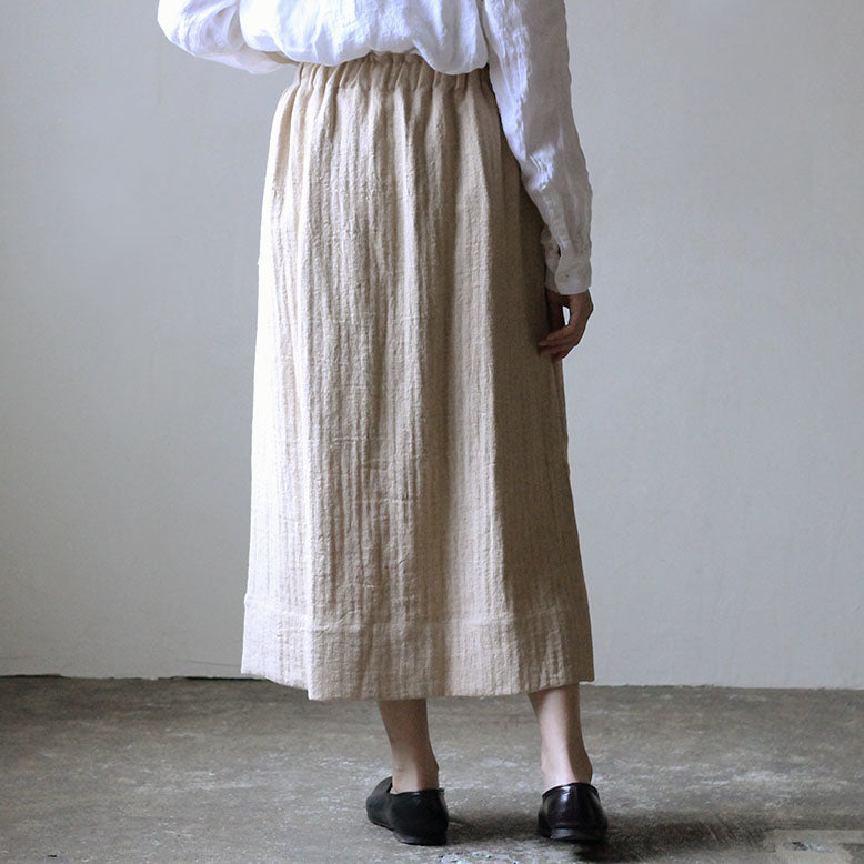 ［SALUÉ］ワンサイドスリットロングスカート／ヘリンボーンリネン