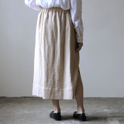 ［SALUÉ］ワンサイドスリットロングスカート／ヘリンボーンリネン
