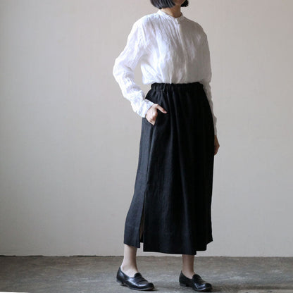 ［SALUÉ］ワンサイドスリットロングスカート／ヘリンボーンリネン