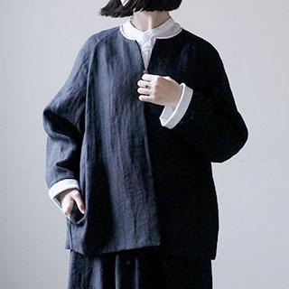 SALUÉ／ノーカラージャケット／ヘリンボーンリネン