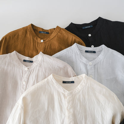SALUÉ／ユニセックスバンドカラーシャツ／ライトウェイトリネン