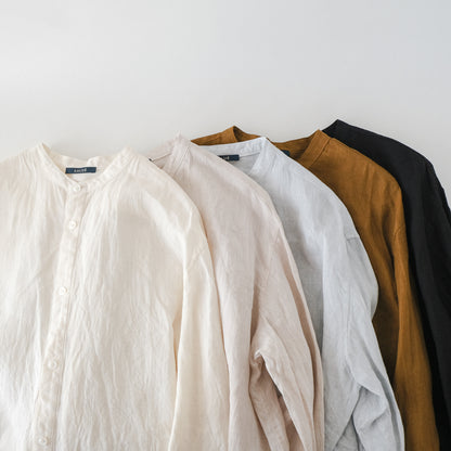 SALUÉ／ユニセックスバンドカラーシャツ／ライトウェイトリネン